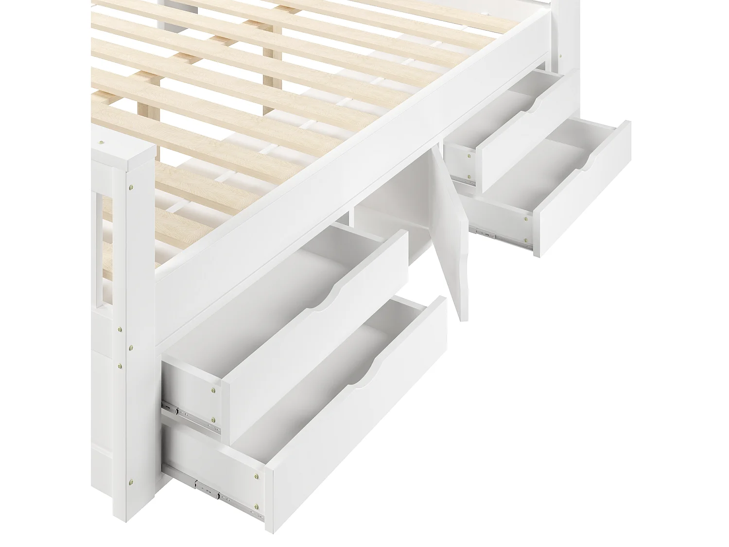 Doppelbett 160x200 cm - Mit 4 Schubladen - Kopfteil mit Stauraum - LED-Beleuchtung und USB-Anschluss - MDF - Weiß​ (ohne Matratze)