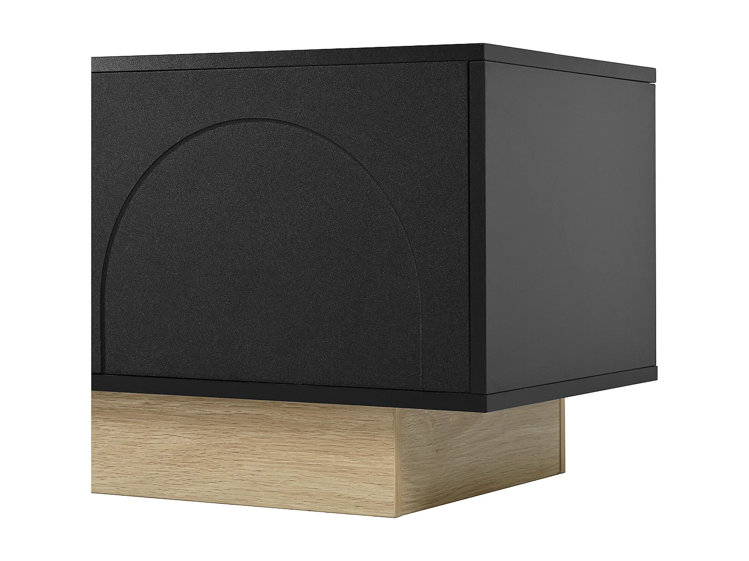 Moderner TV-Schrank 175 x 40 x 42 cm - geschwungenes Design - 4 Türen - Basis in Holzoptik - MDF - schwarz