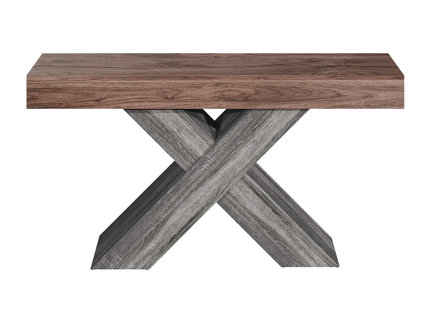 Table d'appoint à pieds en X  - 40x30x80 cm - Aspect bois veiné - Plateau massif - Panneaux de particules - Marron