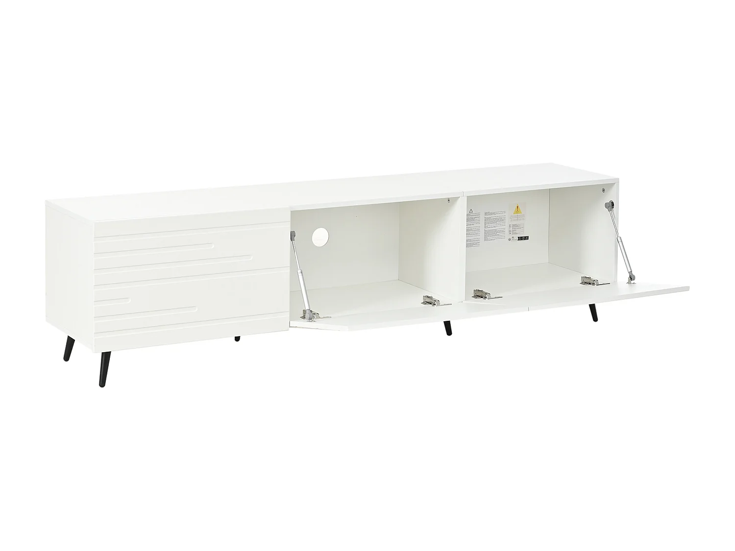 TV-Schrank 180x40x48 cm - 3 Klapptüren - 6 Füße - Geeignet für TV bis zu 80 Zoll - MDF - Weiß