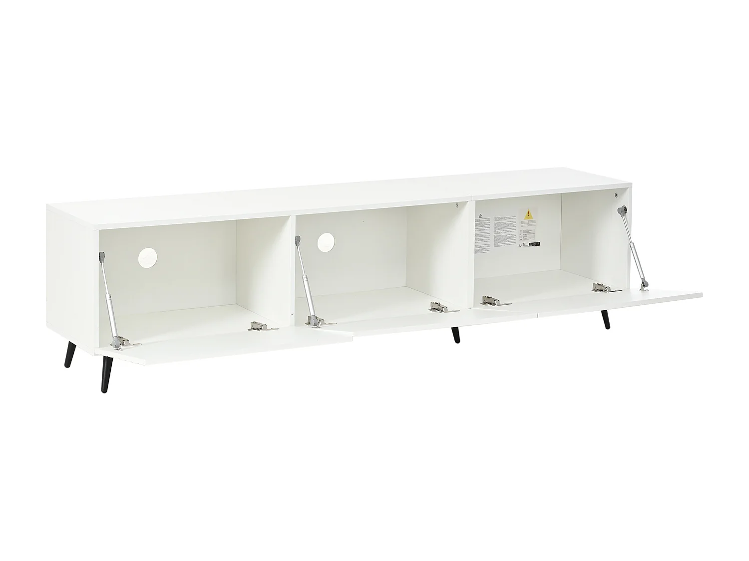 TV-Schrank 180x40x48 cm - 3 Klapptüren - 6 Füße - Geeignet für TV bis zu 80 Zoll - MDF - Weiß