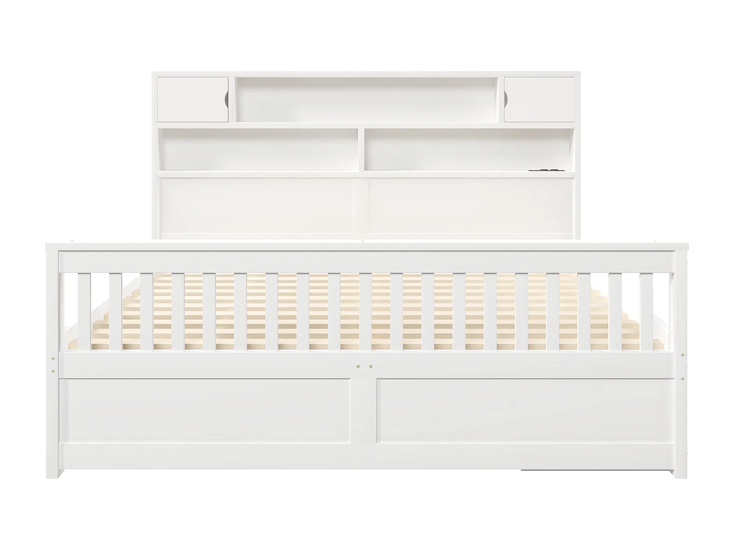 Doppelbett 180x200 cm - Mit 4 Schubladen - Kopfteil mit Stauraum - LED-Beleuchtung und USB-Anschluss - MDF - Weiß​ (ohne Matratze)