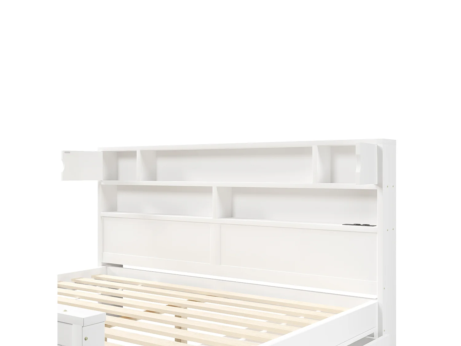 Doppelbett 180x200 cm - Mit 4 Schubladen - Kopfteil mit Stauraum - LED-Beleuchtung und USB-Anschluss - MDF - Weiß​ (ohne Matratze)