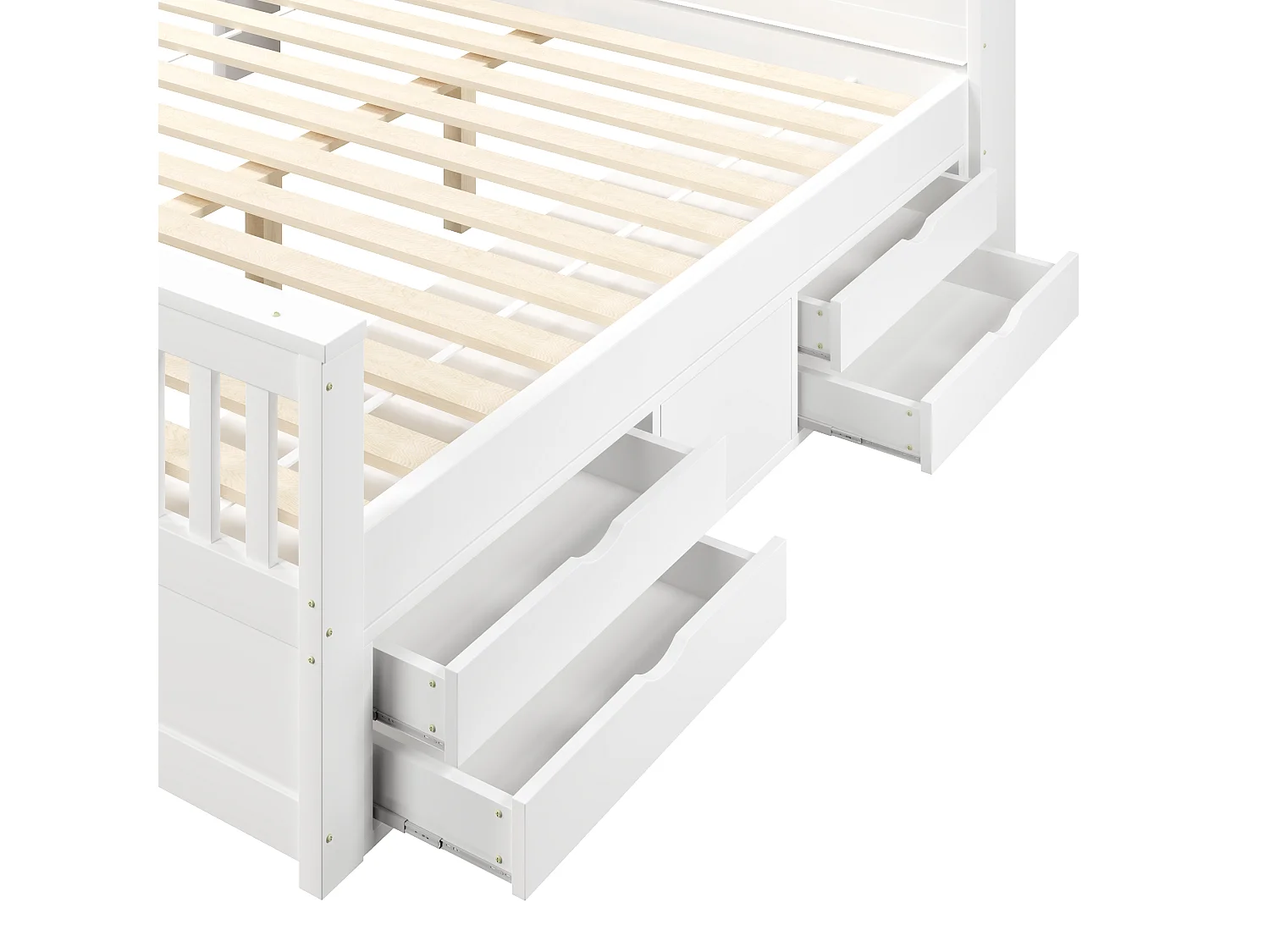 Doppelbett 180x200 cm - Mit 4 Schubladen - Kopfteil mit Stauraum - LED-Beleuchtung und USB-Anschluss - MDF - Weiß​ (ohne Matratze)