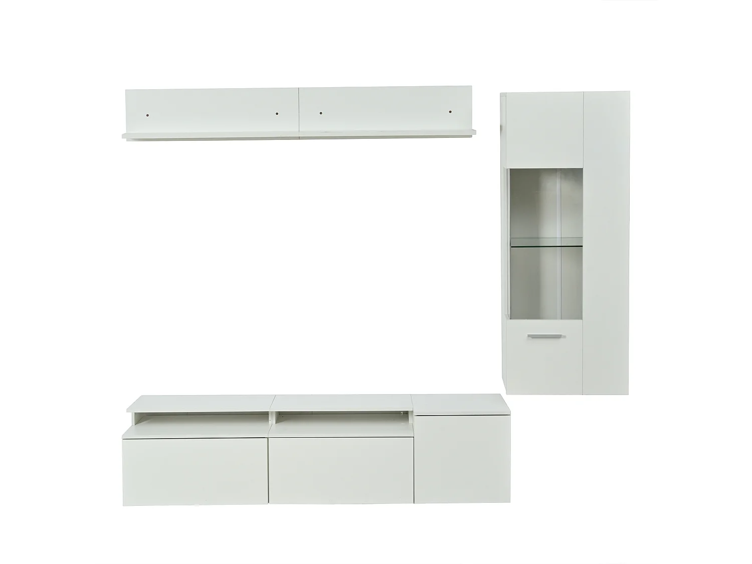 TV-Möbel-Set 3-teilig - TV-Schrank+Vitrine+Wandregal - Großer Stauraum - Hochglanz-Finish - Weiß