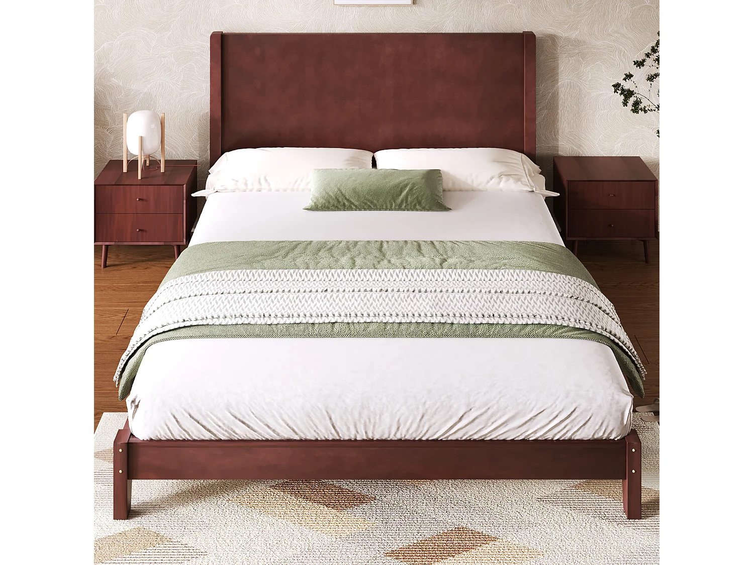 Letto matrimoniale 160x200 cm - Con testiera - Con rete a doghe in legno massello - MDF + Pino - Marrone​ (Materasso non incluso)