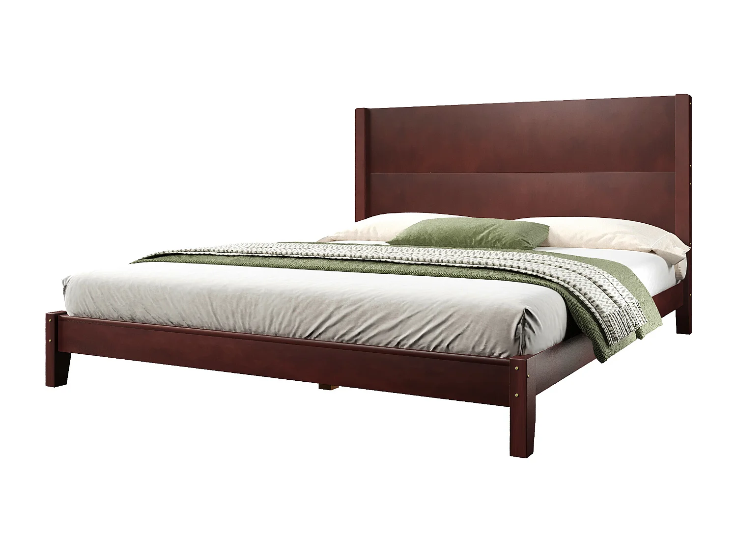 Letto matrimoniale 160x200 cm - Con testiera - Con rete a doghe in legno massello - MDF + Pino - Marrone​ (Materasso non incluso)