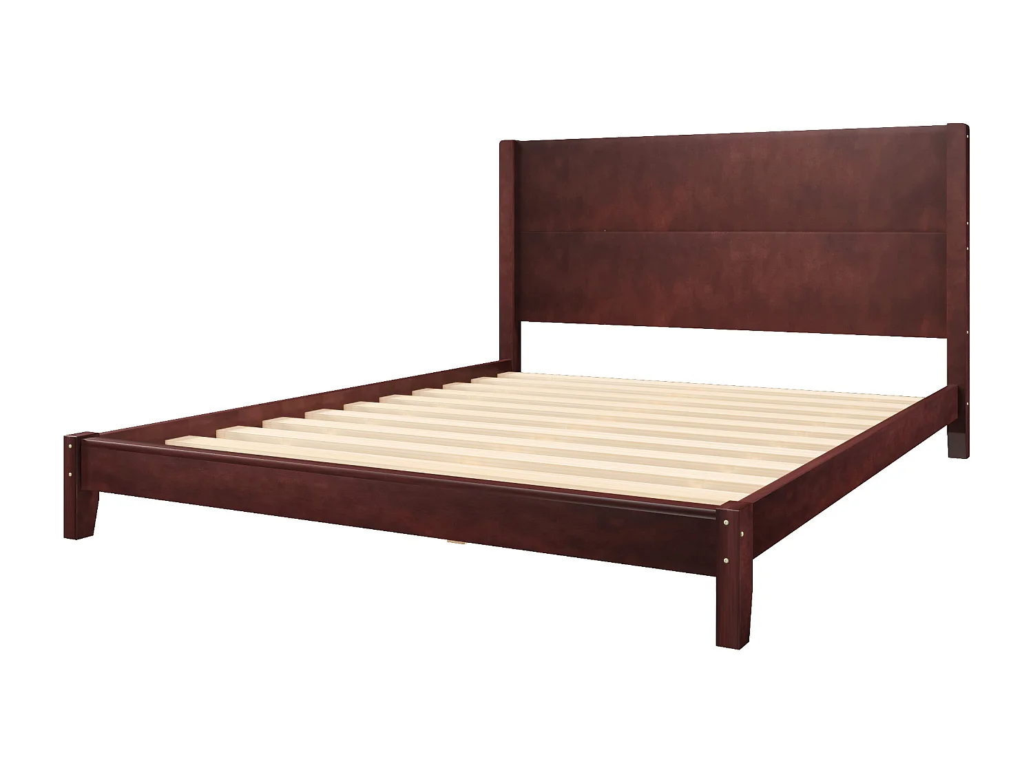 Letto matrimoniale 160x200 cm - Con testiera - Con rete a doghe in legno massello - MDF + Pino - Marrone​ (Materasso non incluso)