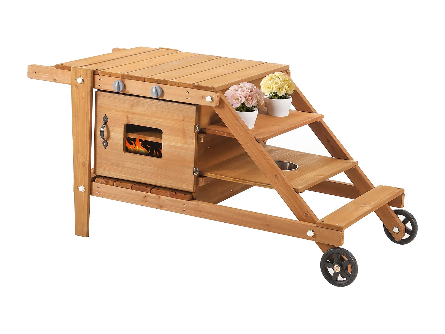 Jouets de cuisine d'extérieur pour enfants 132x59x60.5cm - chariot alimentaire en bois - Jouet d’Imitation pour 3 Ans+ (Naturel)