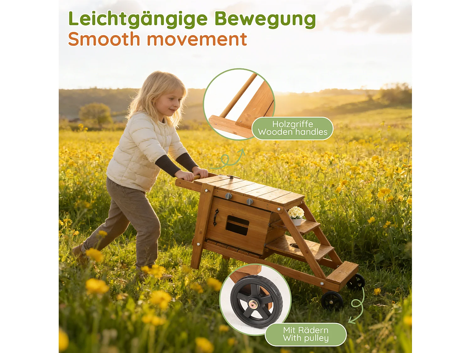 Jouets de cuisine d'extérieur pour enfants 132x59x60.5cm - chariot alimentaire en bois - Jouet d’Imitation pour 3 Ans+ (Naturel)