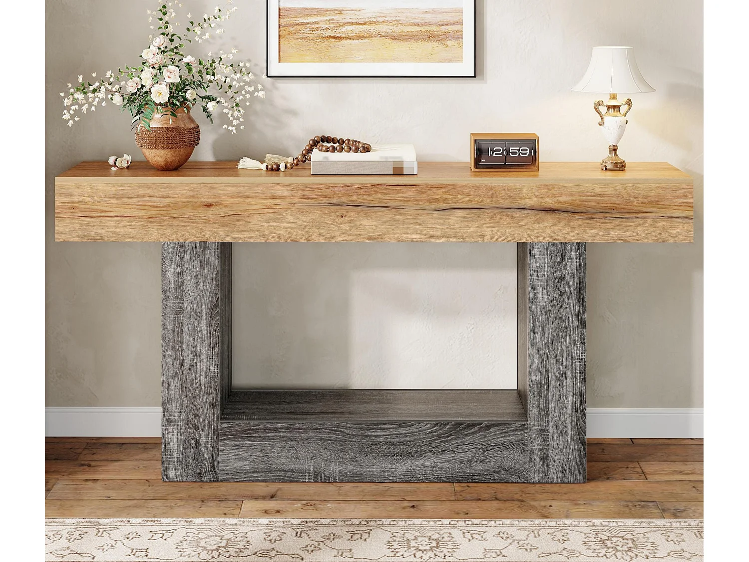 Beistelltisch/Eingangs-Konsole 160x30x82,5 cm - Robuste Platte - Stauraum - Spanplatten - Natur