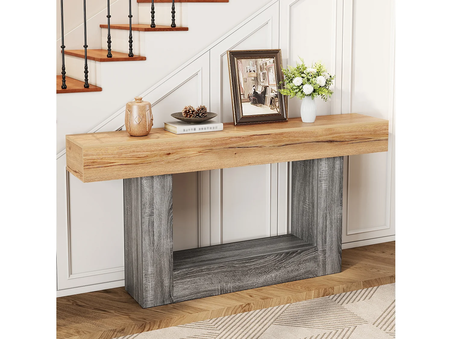 Beistelltisch/Eingangs-Konsole 160x30x82,5 cm - Robuste Platte - Stauraum - Spanplatten - Natur