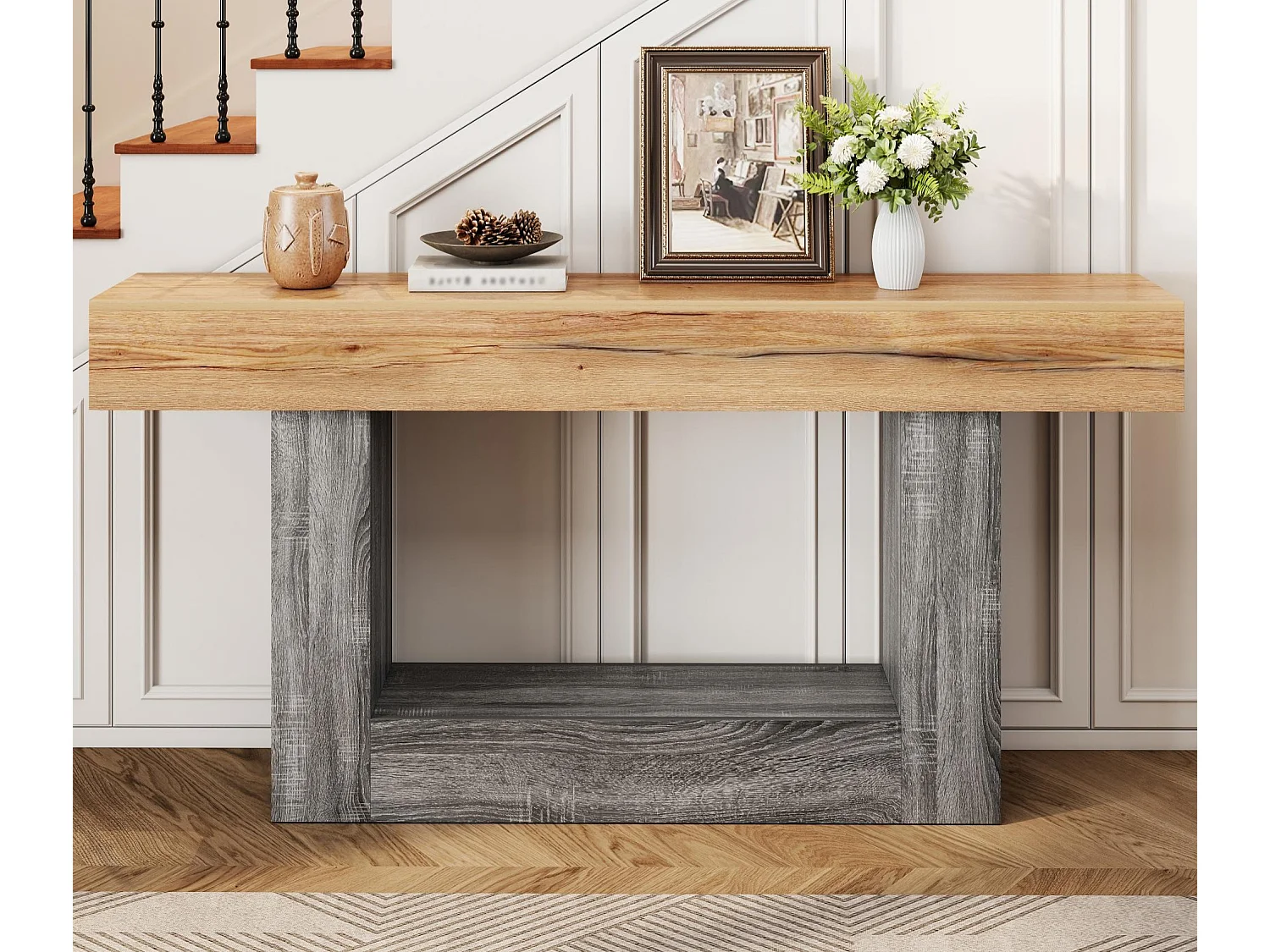 Beistelltisch/Eingangs-Konsole 160x30x82,5 cm - Robuste Platte - Stauraum - Spanplatten - Natur