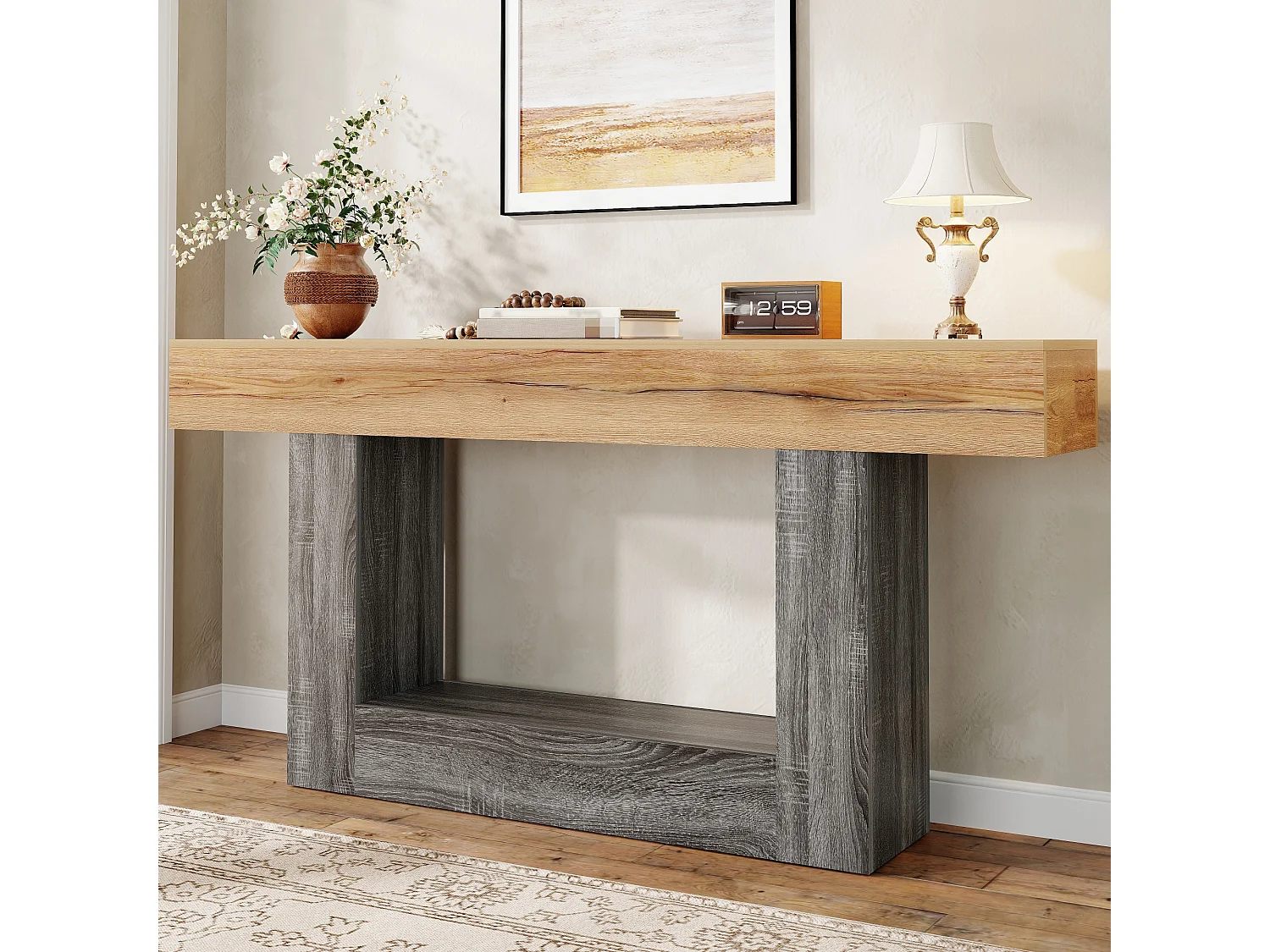 Beistelltisch/Eingangs-Konsole 160x30x82,5 cm - Robuste Platte - Stauraum - Spanplatten - Natur