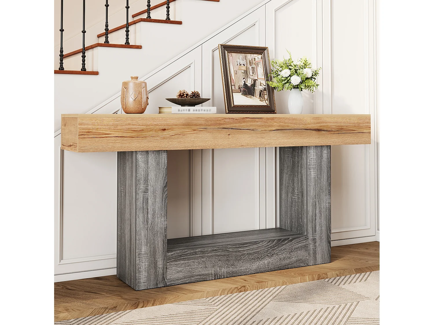 Beistelltisch/Eingangs-Konsole 160x30x82,5 cm - Robuste Platte - Stauraum - Spanplatten - Natur