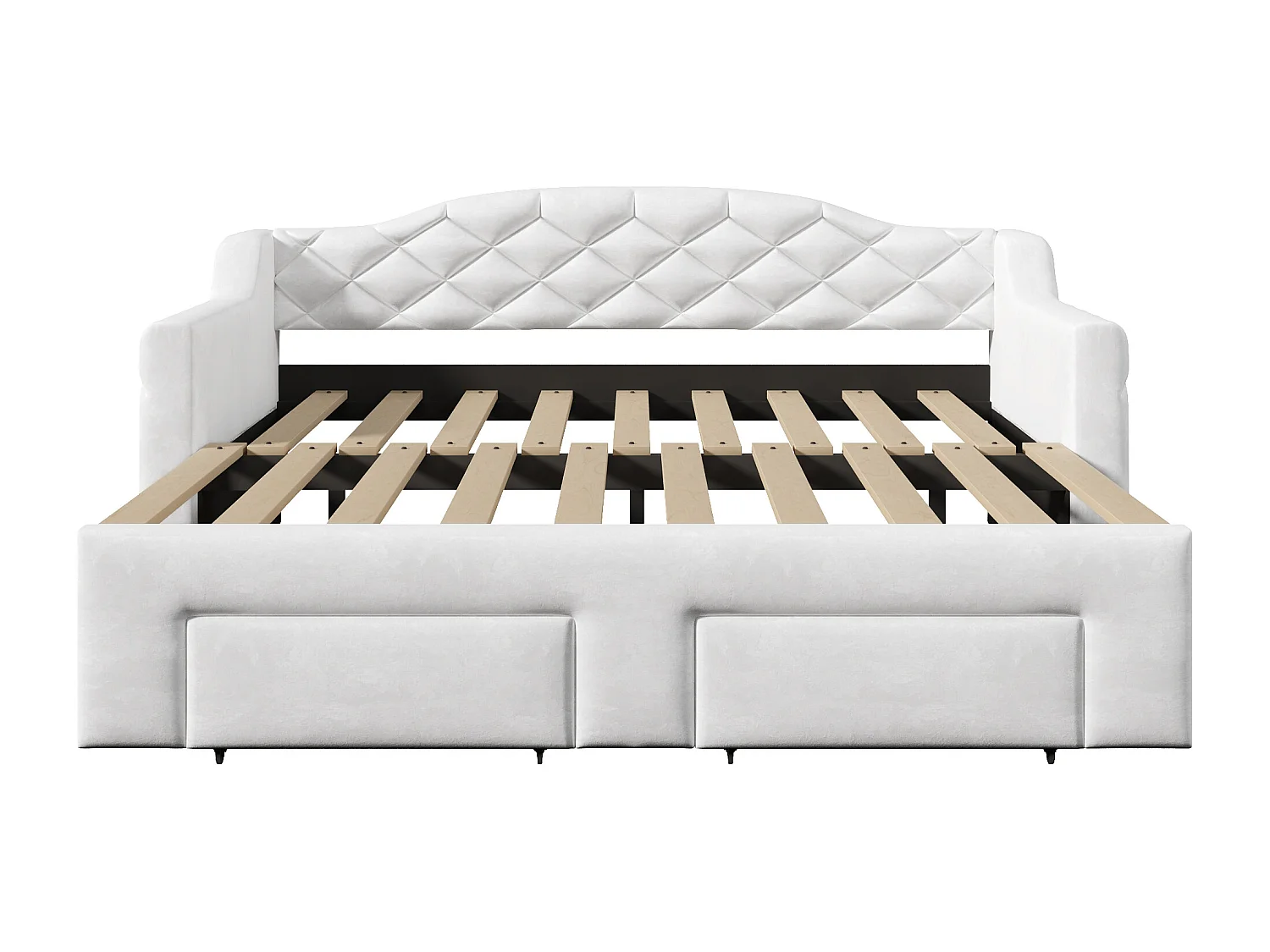 Gepolstertes Schlafsofa 90x200cm - Ausziehbar auf 180x200cm - Gästebett - Mit 2 Schubladen und LED-Beleuchtung - Weiß​ (ohne Matratze)