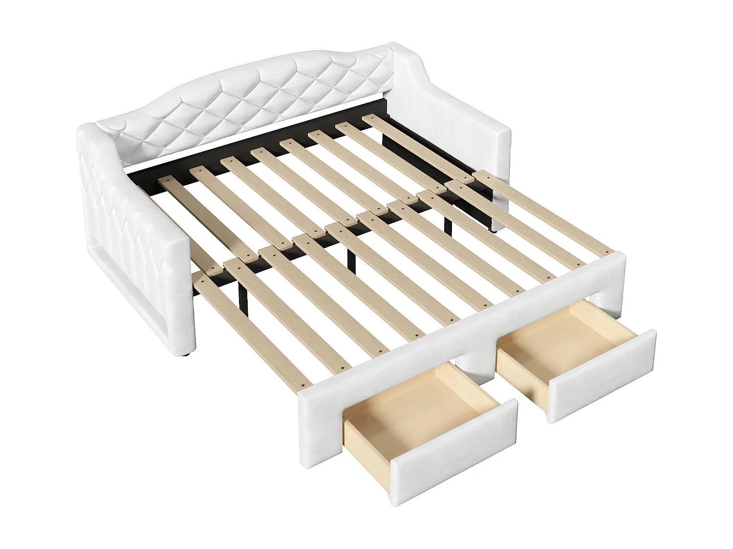 Gepolstertes Schlafsofa 90x200cm - Ausziehbar auf 180x200cm - Gästebett - Mit 2 Schubladen und LED-Beleuchtung - Weiß​ (ohne Matratze)