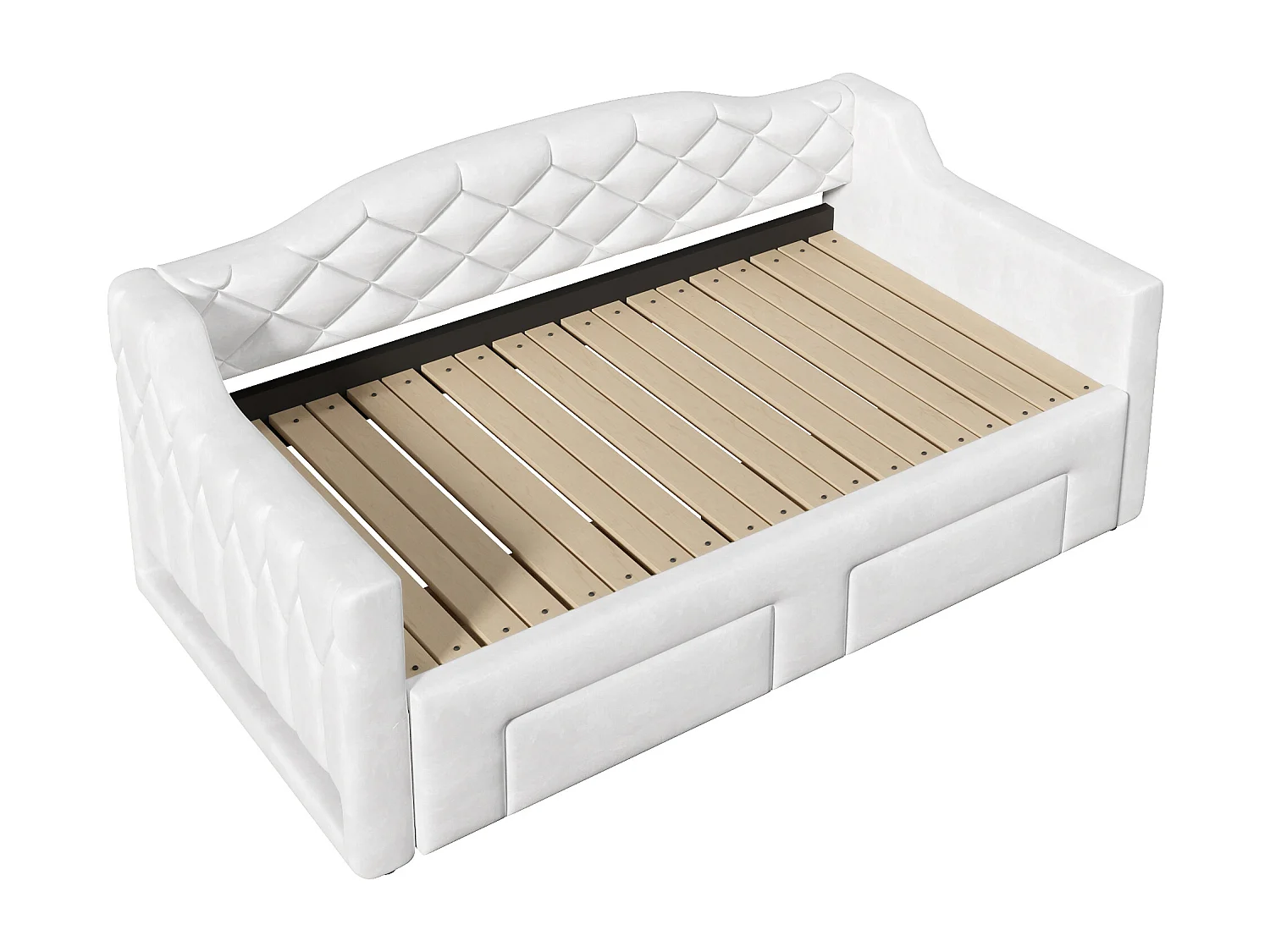 Gepolstertes Schlafsofa 90x200cm - Ausziehbar auf 180x200cm - Gästebett - Mit 2 Schubladen und LED-Beleuchtung - Weiß​ (ohne Matratze)