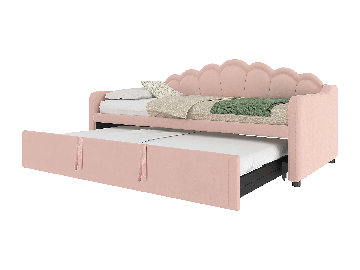 Lit banquette avec lit gigogne - 90/180 x 200 cm - avec Leds - velours - rose