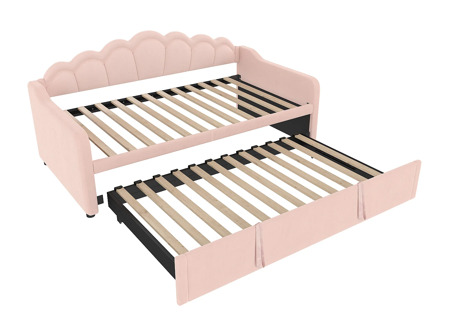 Lit banquette avec lit gigogne - 90/180 x 200 cm - avec Leds - velours - rose