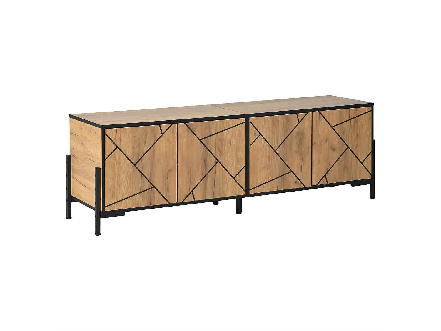 TV-Schrank 153x40x50 cm - 4 Türen - TV bis zu 65 Zoll - Stabile Füße - MDF - Natur