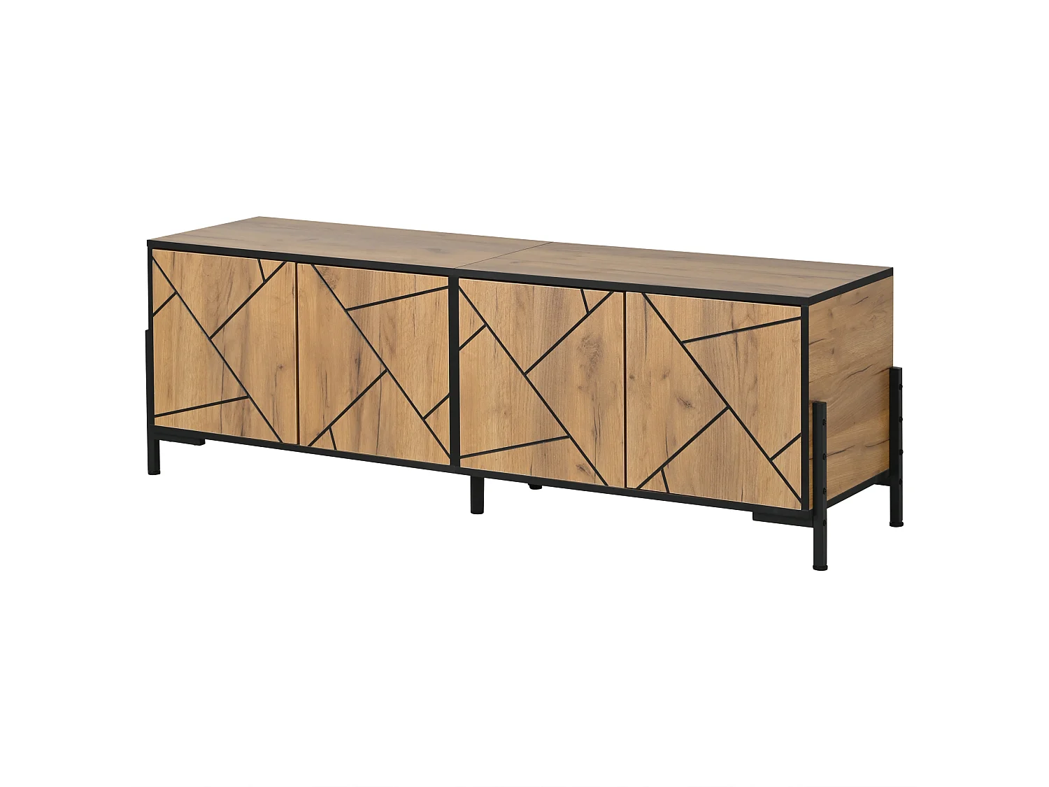 TV-Schrank 153x40x50 cm - 4 Türen - TV bis zu 65 Zoll - Stabile Füße - MDF - Natur