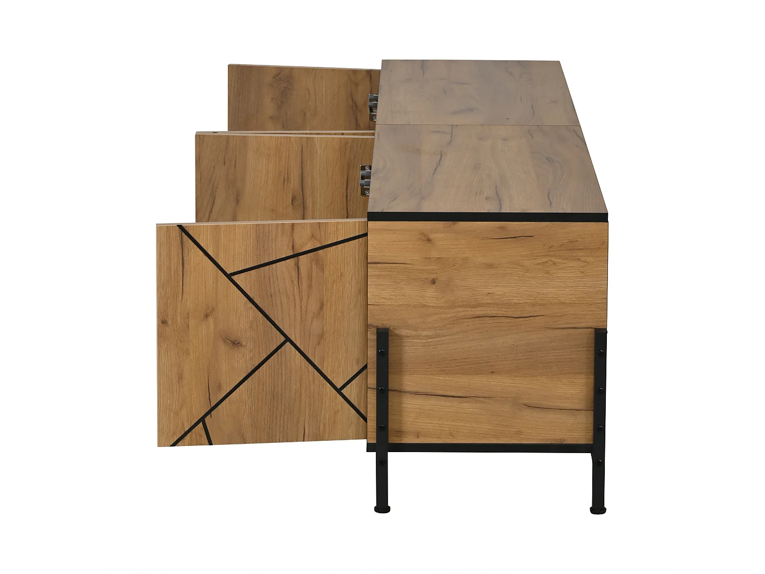 TV-Schrank 153x40x50 cm - 4 Türen - TV bis zu 65 Zoll - Stabile Füße - MDF - Natur