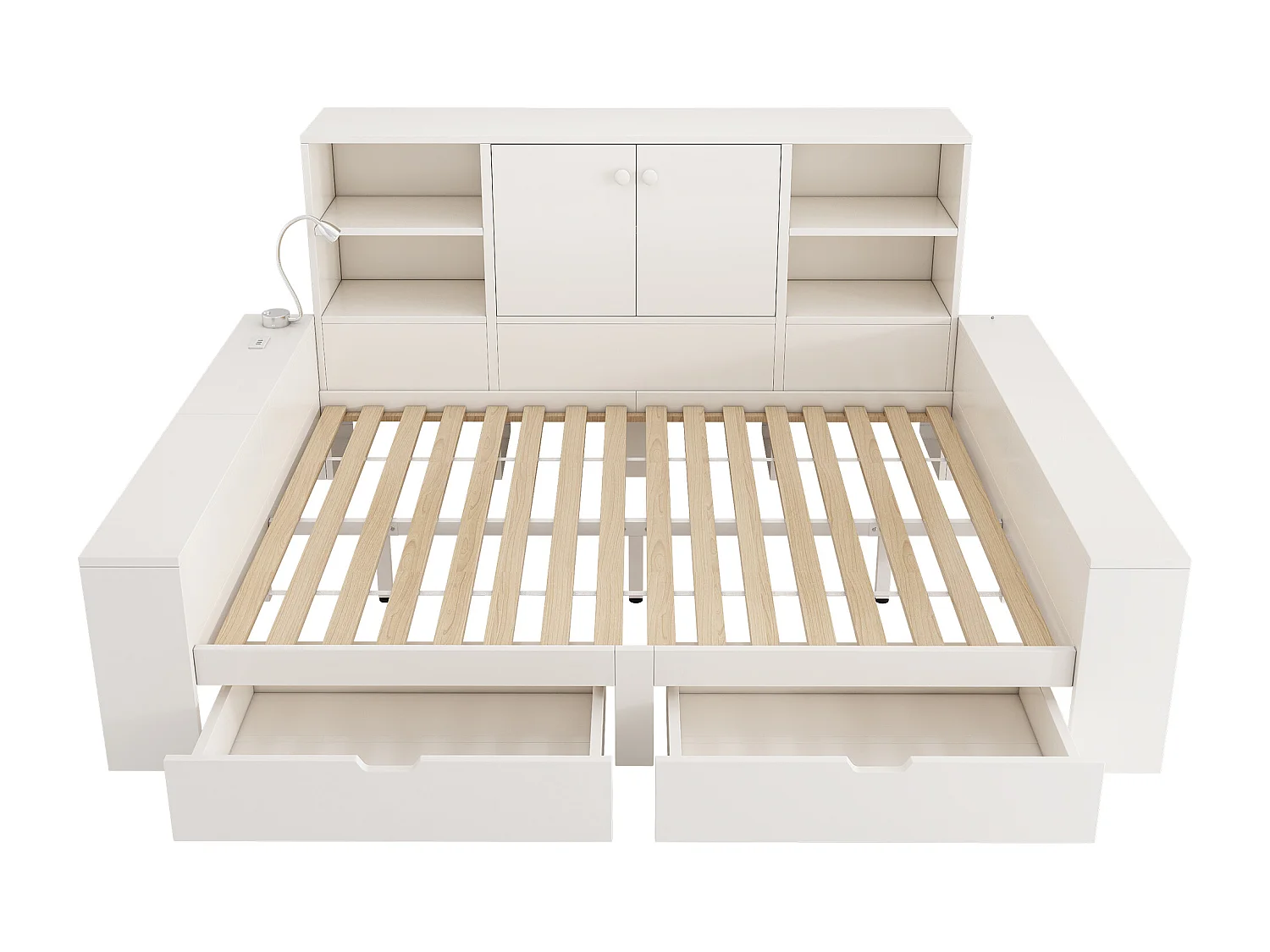 Schlafsofa 140x200cm - mit Leselicht - mit USB/USB-C-Anschluss - mit 2 Schubladen und Stauraum - weiß​ (ohne Matratze)