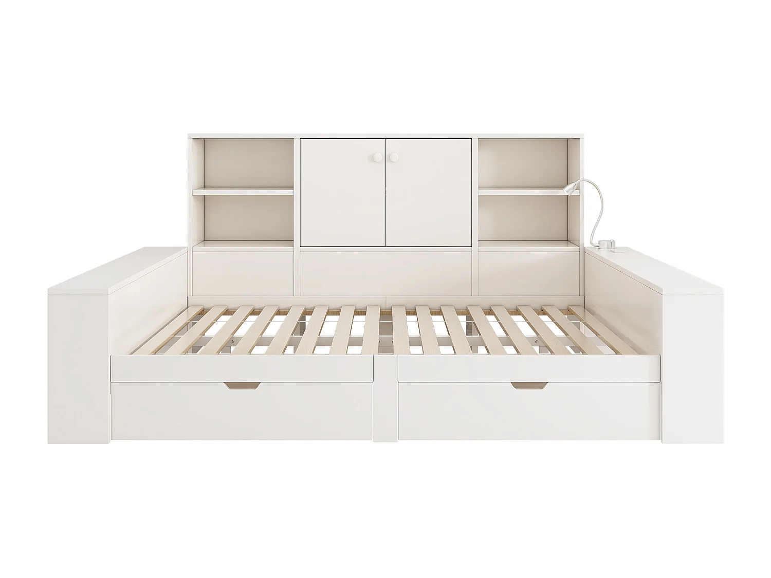 Schlafsofa 140x200cm - mit Leselicht - mit USB/USB-C-Anschluss - mit 2 Schubladen und Stauraum - weiß​ (ohne Matratze)