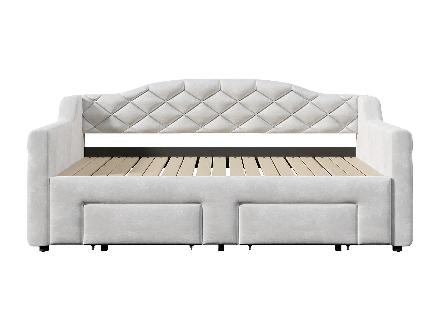 Gepolstertes Schlafsofa 90x200cm - Ausziehbar auf 180x200cm - Gästebett - Mit 2 Schubladen und LED-Beleuchtung - Grau​ (ohne Matratze)