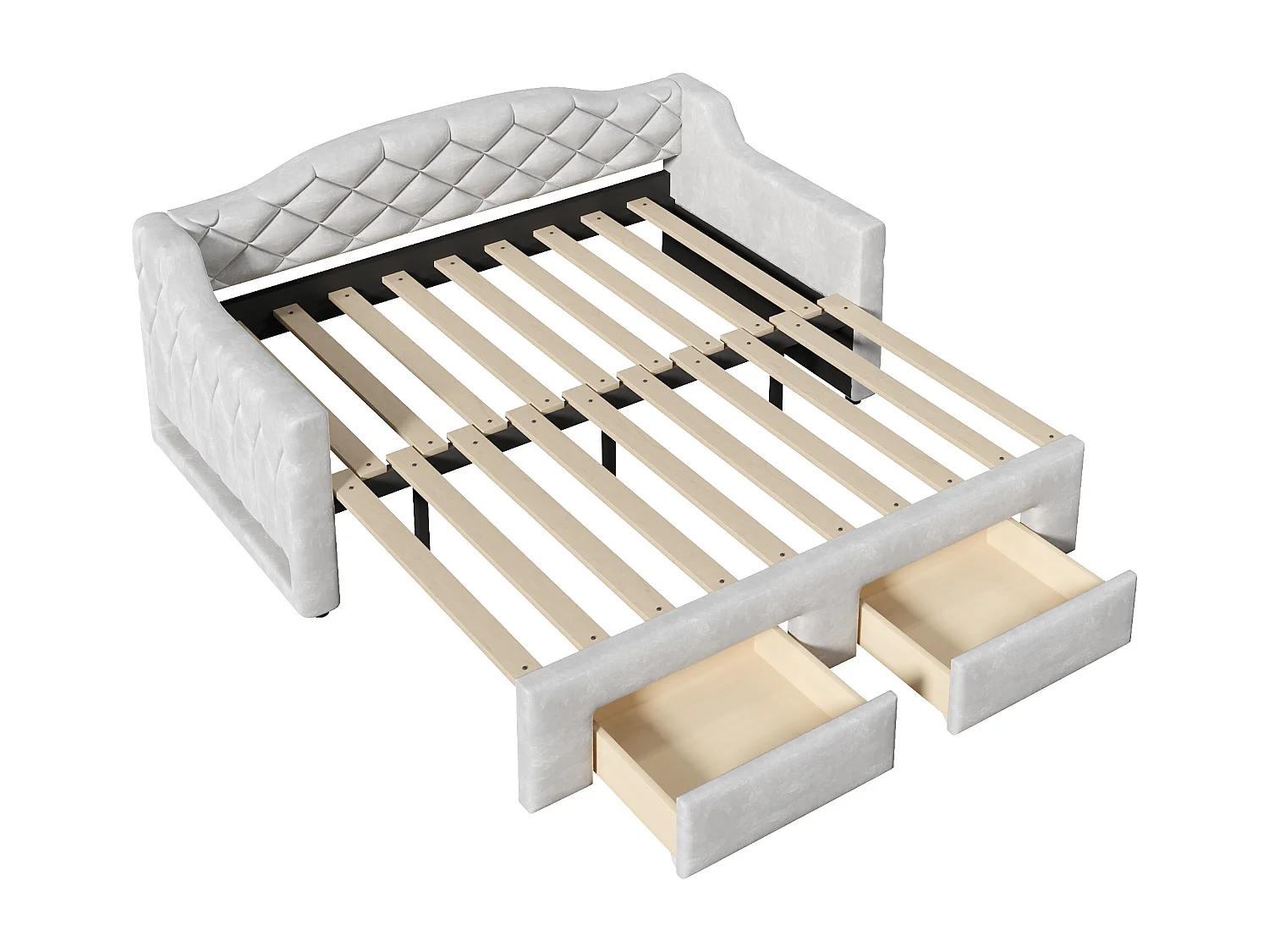 Gepolstertes Schlafsofa 90x200cm - Ausziehbar auf 180x200cm - Gästebett - Mit 2 Schubladen und LED-Beleuchtung - Grau​ (ohne Matratze)