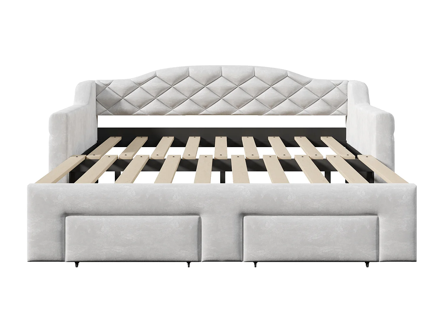 Gepolstertes Schlafsofa 90x200cm - Ausziehbar auf 180x200cm - Gästebett - Mit 2 Schubladen und LED-Beleuchtung - Grau​ (ohne Matratze)