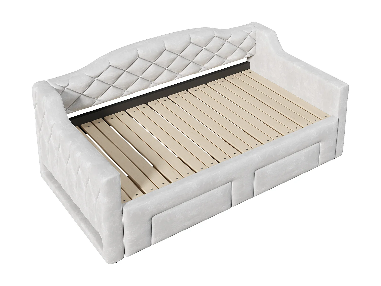 Gepolstertes Schlafsofa 90x200cm - Ausziehbar auf 180x200cm - Gästebett - Mit 2 Schubladen und LED-Beleuchtung - Grau​ (ohne Matratze)