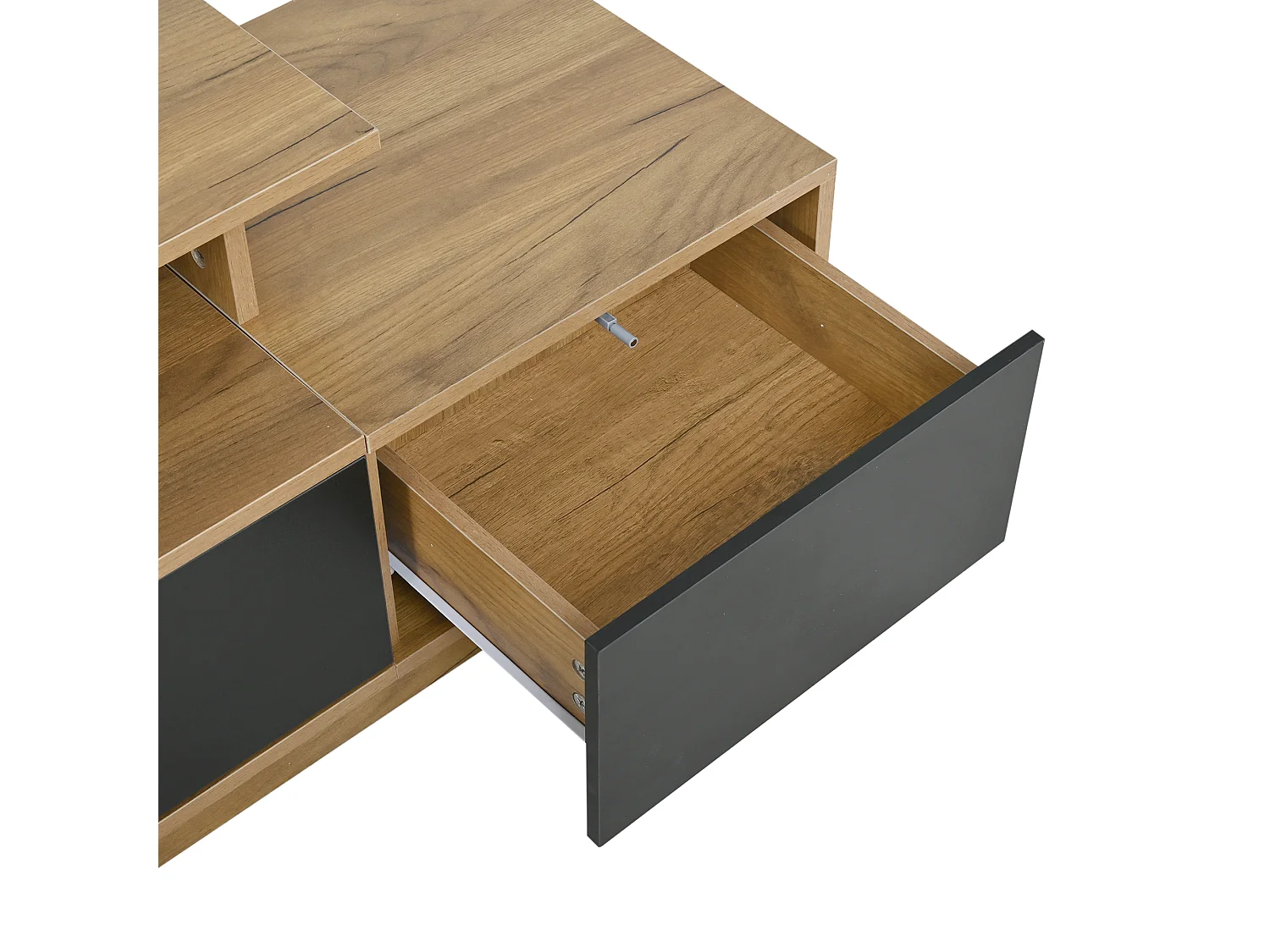 TV-Möbel-Set 3-teilig - 1 TV-Schrank+1 Vitrine+1 Wandregal - mit LED-Beleuchtung - 3 Schubladen und 2 Türen - Natur+Schwarz