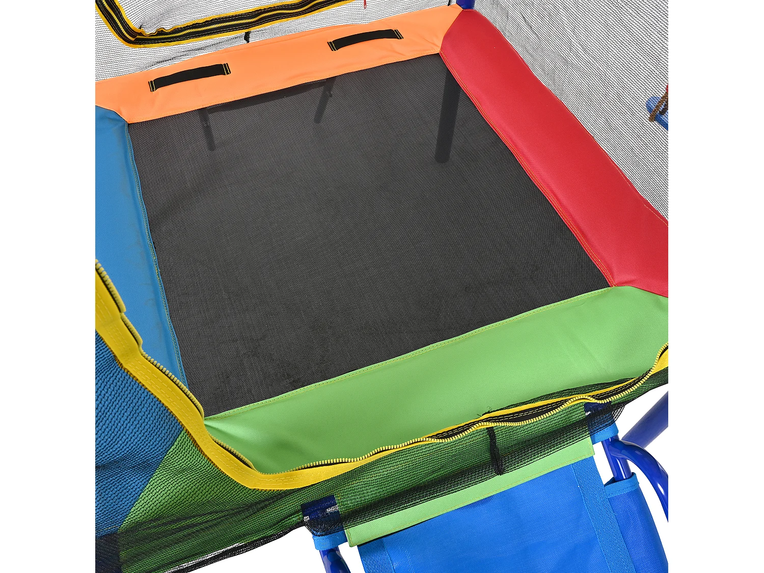 Aire de Jeux de Jardin 4-en-1 : Portique avec Trampoline Sécurisé, Toboggan, Double Balançoire et Panier de Basket - Structure Acier Renforcé - Bleu