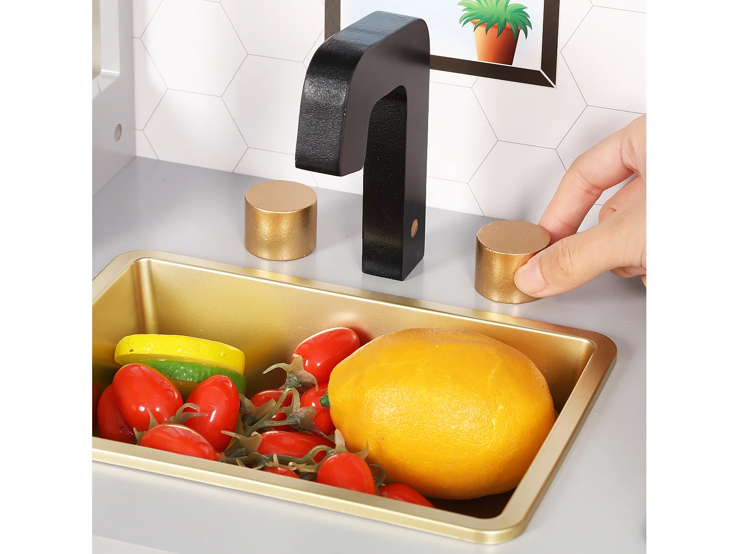 Cuisine Enfants en bois 60x28.5x92cm - cuisine entièrement équipée - Jouet d’Imitation pour 3 Ans+ (Gris)