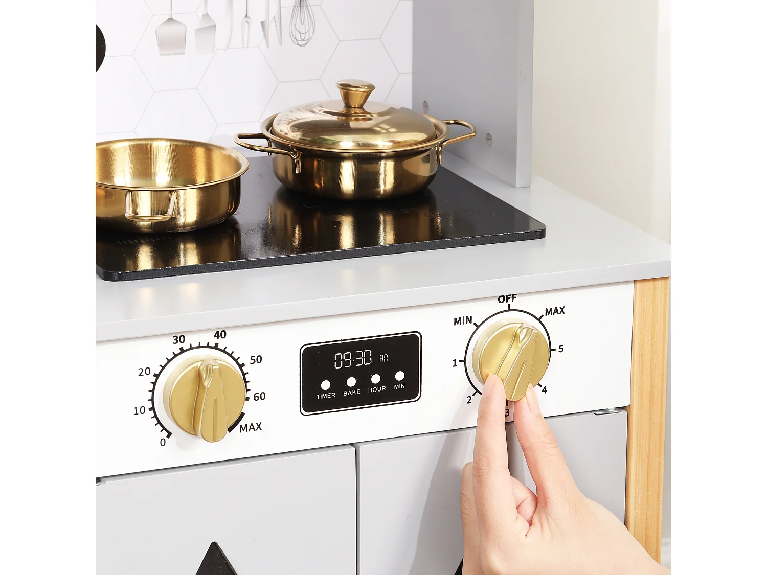 Cuisine Enfants en bois 60x28.5x92cm - cuisine entièrement équipée - Jouet d’Imitation pour 3 Ans+ (Gris)