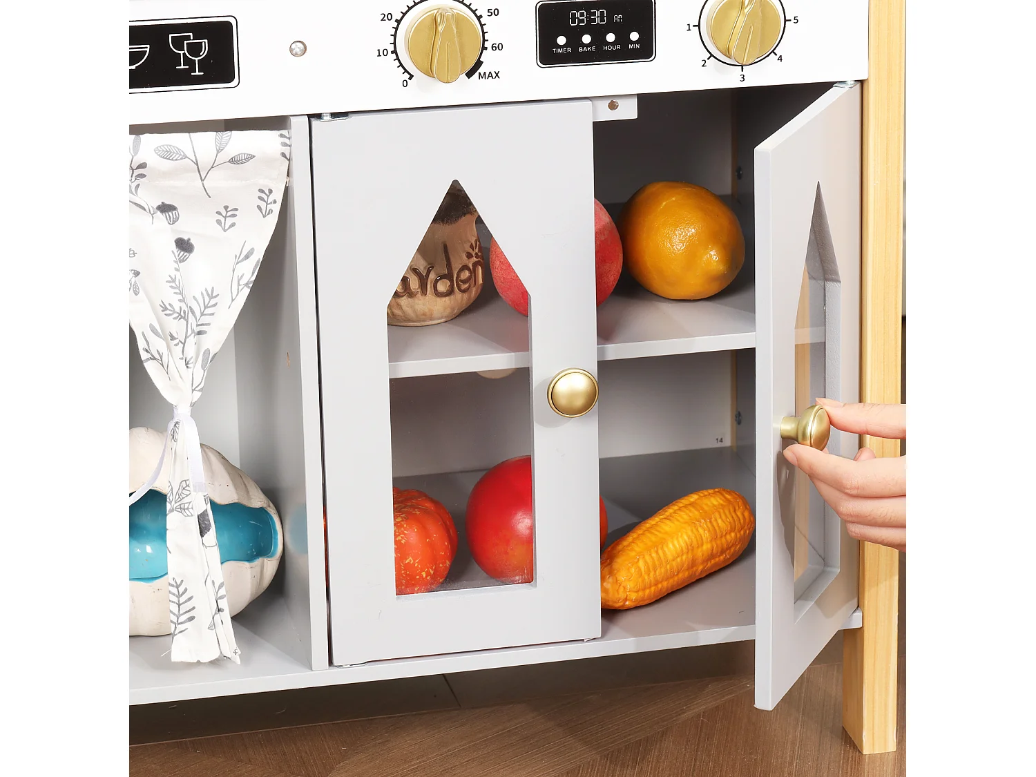 Cuisine Enfants en bois 60x28.5x92cm - cuisine entièrement équipée - Jouet d’Imitation pour 3 Ans+ (Gris)