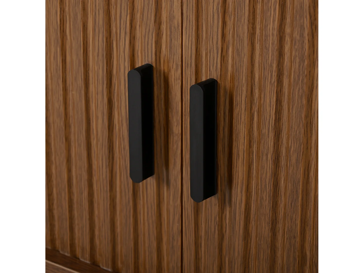 Ovaler TV-Schrank 170x40x46 cm - 2 Schiebetüren und 2 offene Regale - Metallfüße - MDF - Braun