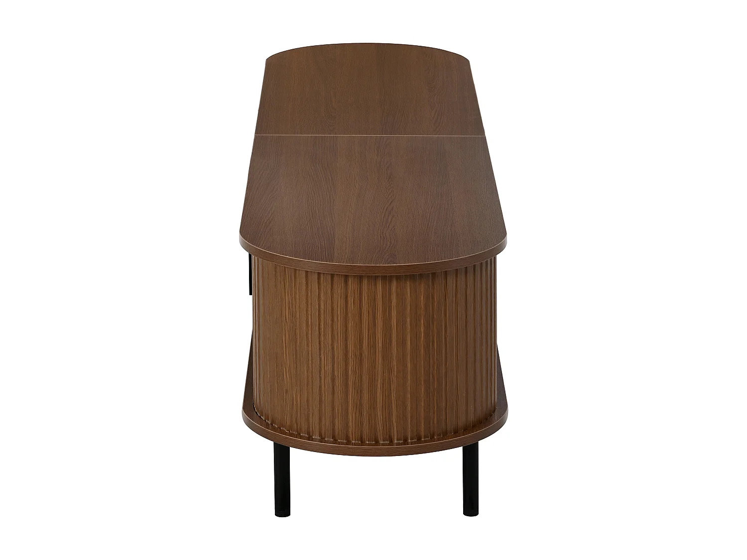 Ovaler TV-Schrank 170x40x46 cm - 2 Schiebetüren und 2 offene Regale - Metallfüße - MDF - Braun