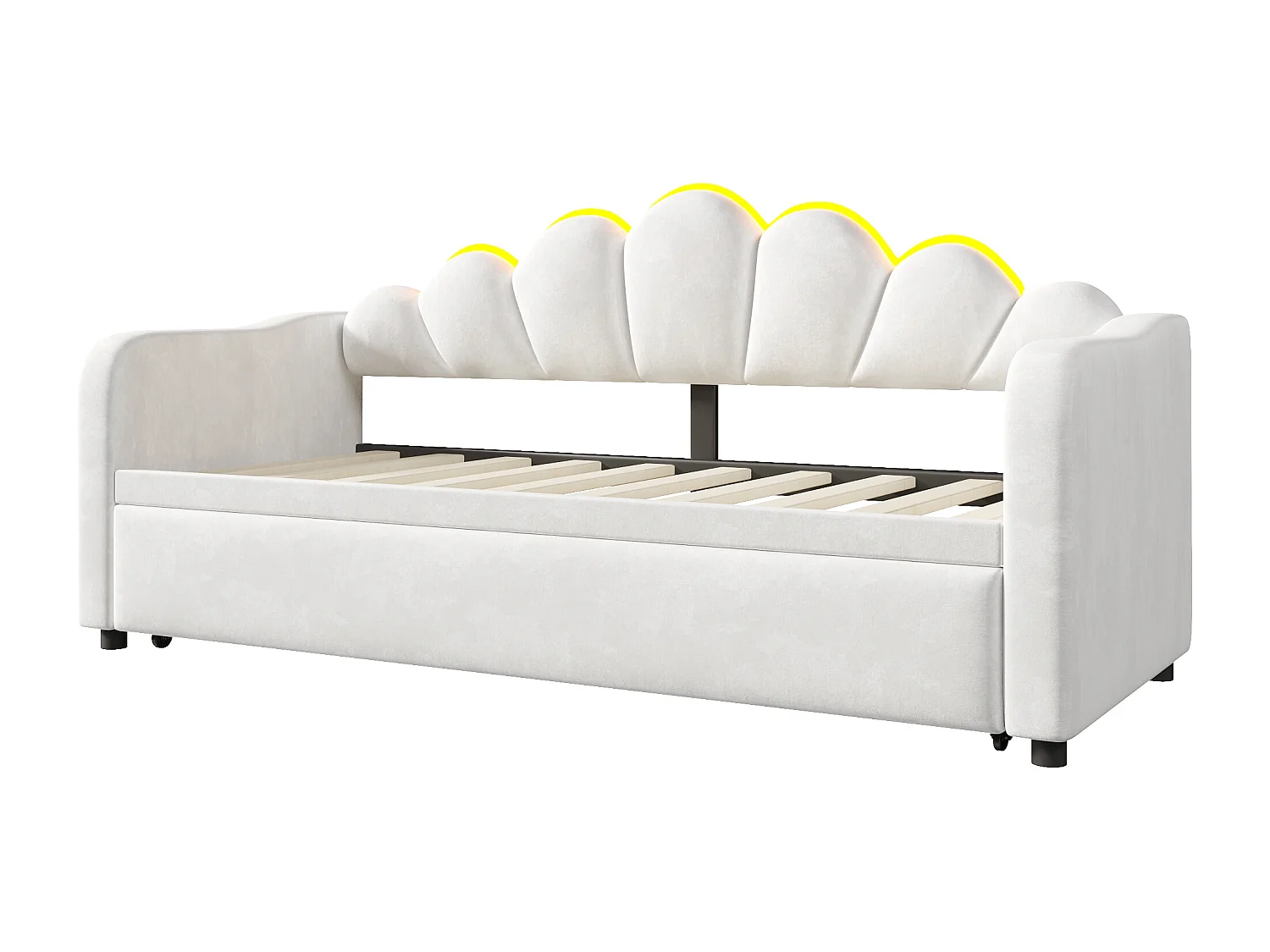 Gepolstertes Schlafsofa 90x200 cm - Mit Gästebett - Integrierte LED-Beleuchtung - Samt + MDF - Weiß​ (ohne Matratze)