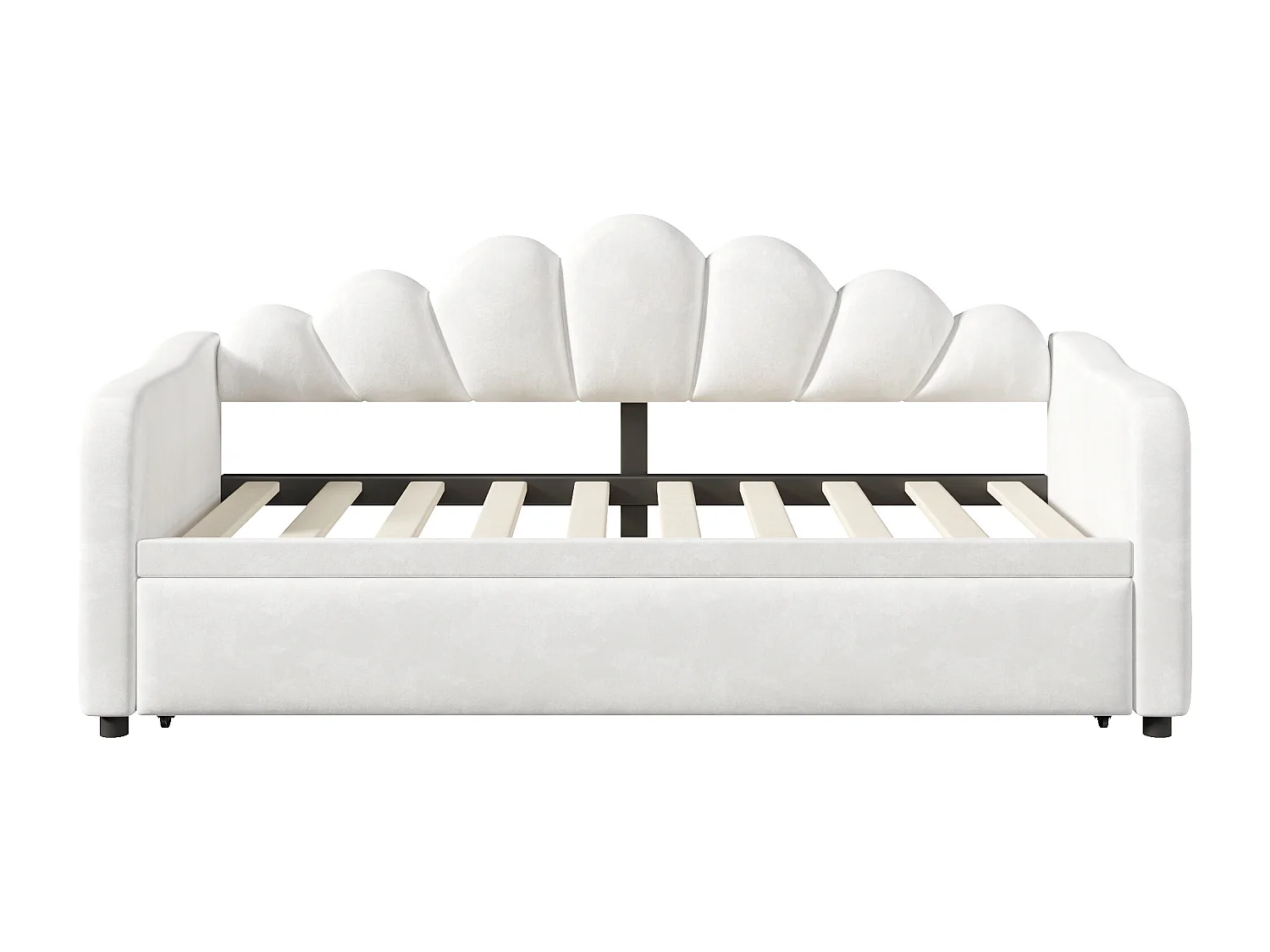 Gepolstertes Schlafsofa 90x200 cm - Mit Gästebett - Integrierte LED-Beleuchtung - Samt + MDF - Weiß​ (ohne Matratze)