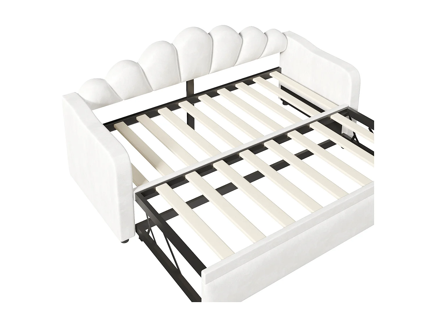 Gepolstertes Schlafsofa 90x200 cm - Mit Gästebett - Integrierte LED-Beleuchtung - Samt + MDF - Weiß​ (ohne Matratze)