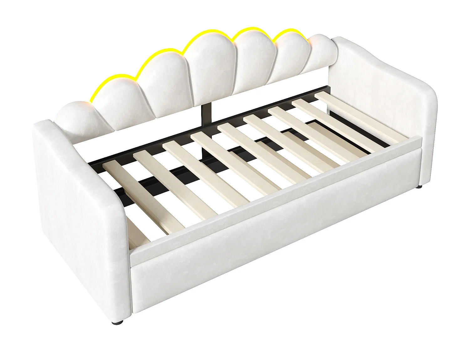 Gepolstertes Schlafsofa 90x200 cm - Mit Gästebett - Integrierte LED-Beleuchtung - Samt + MDF - Weiß​ (ohne Matratze)