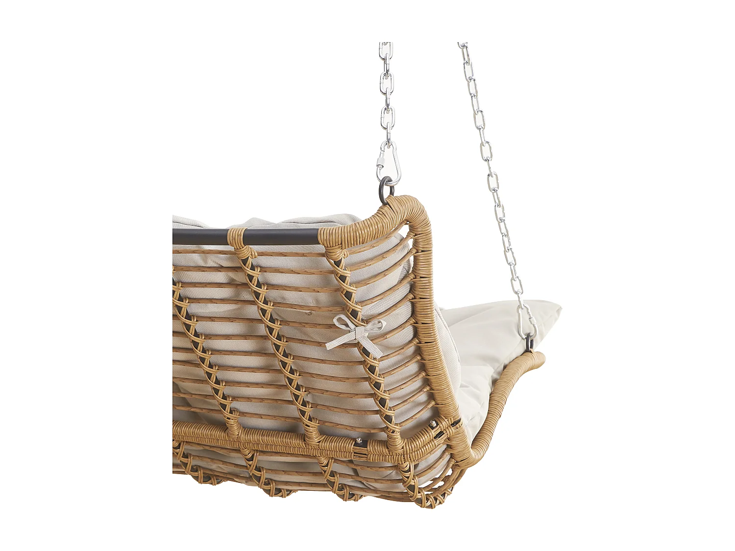 Fauteuil Suspendu Double en Résine Tressée - Balançoire de Jardin 2 Places avec Coussins Déhoussables et Chaînes - Sans Support - Beige