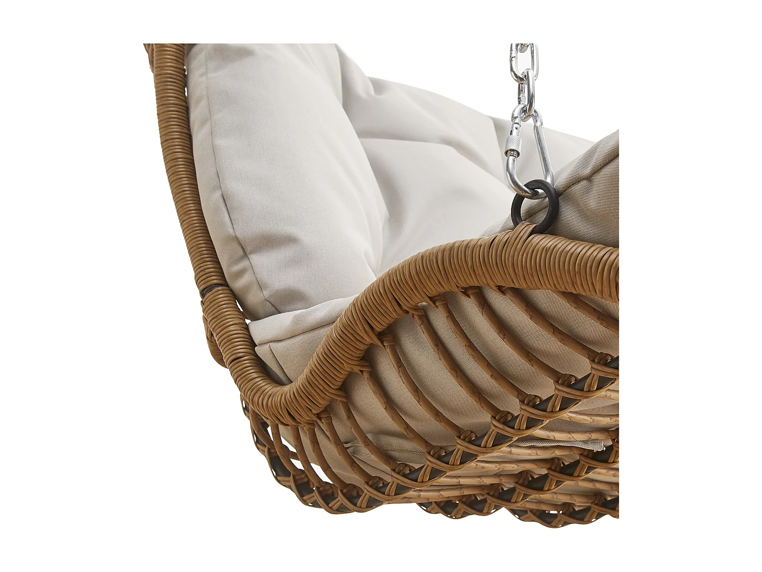 Fauteuil Suspendu Double en Résine Tressée - Balançoire de Jardin 2 Places avec Coussins Déhoussables et Chaînes - Sans Support - Beige