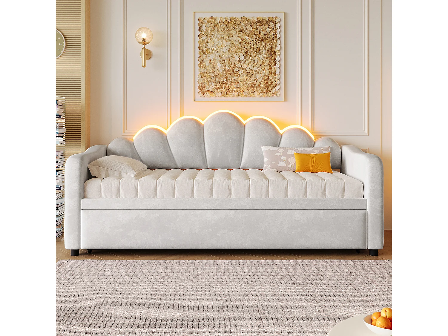 Gepolstertes Schlafsofa 90x200 cm - Mit Gästebett - Integrierte LED-Beleuchtung - Samt + MDF - Grau​ (ohne Matratze)