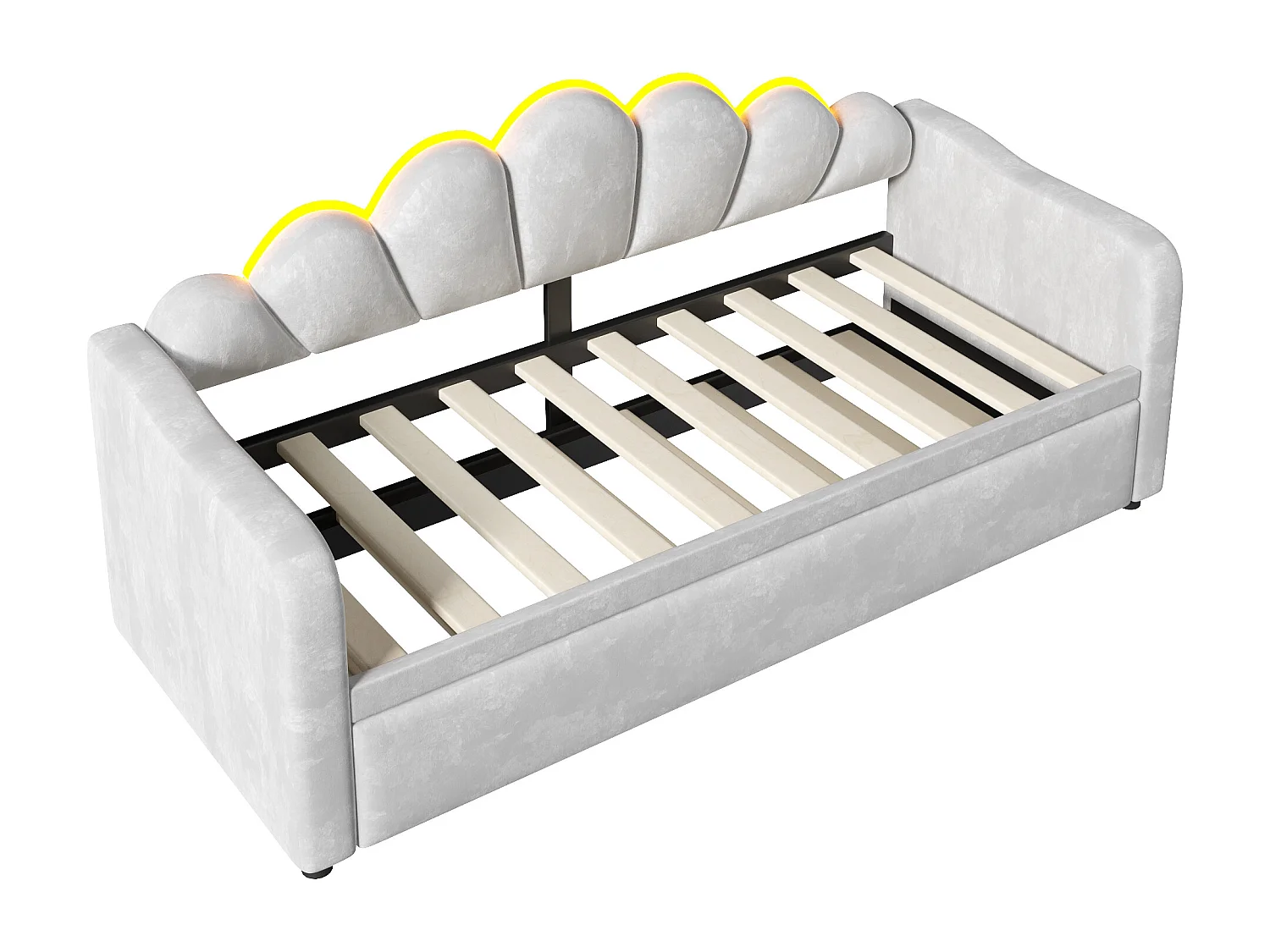 Gepolstertes Schlafsofa 90x200 cm - Mit Gästebett - Integrierte LED-Beleuchtung - Samt + MDF - Grau​ (ohne Matratze)