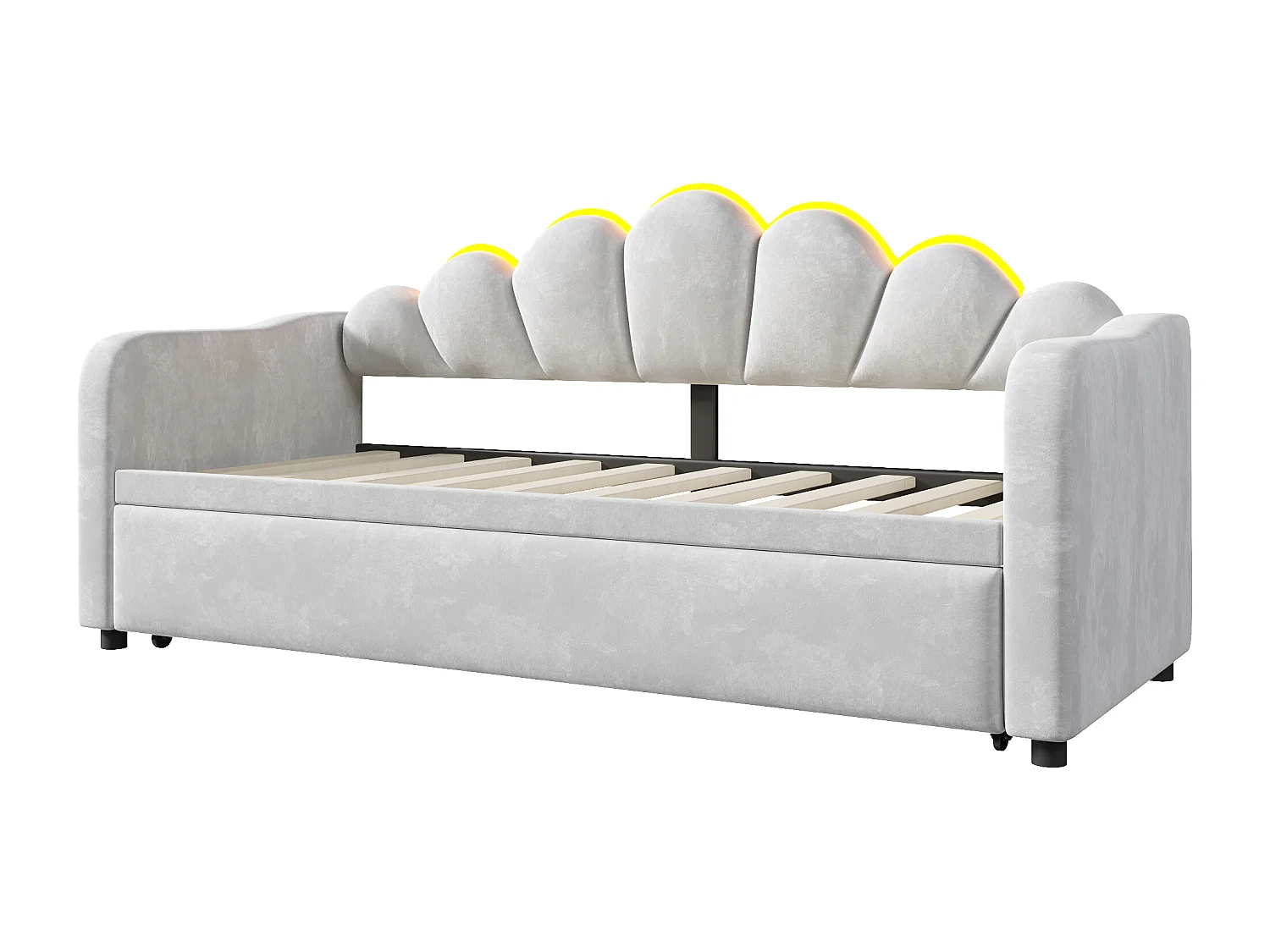 Gepolstertes Schlafsofa 90x200 cm - Mit Gästebett - Integrierte LED-Beleuchtung - Samt + MDF - Grau​ (ohne Matratze)