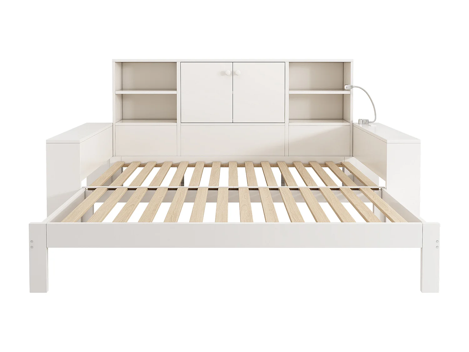 Schlafsofa 90x200cm - mit Gästebett und Leselicht - mit USB/USB-C-Anschluss - mit 2 Türen und Stauraum - weiß​ (ohne Matratze)